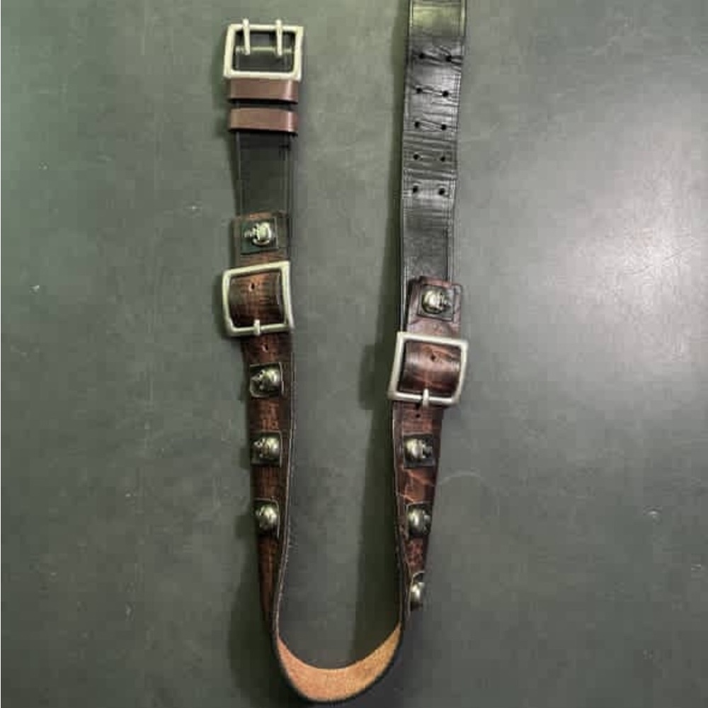 DSQUARED Brown and Silver Leather Belt with Studded Design